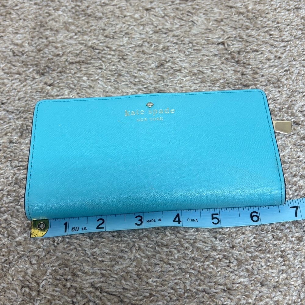 Kate Spade New York long wallet light blue white black polka dots snap close EUC - Picture 13 of 16